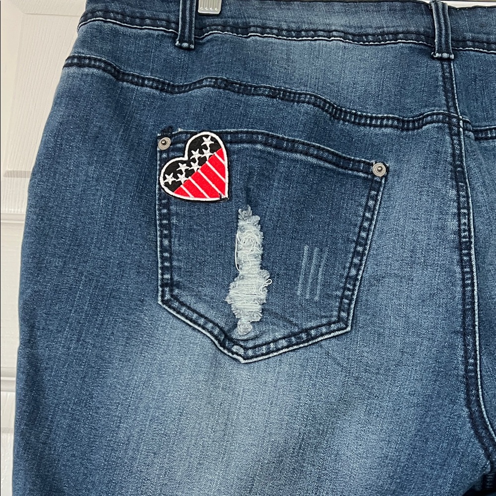 Women's Dark Blue Patchwork Distressed Jeans - Picture 5 of 8
